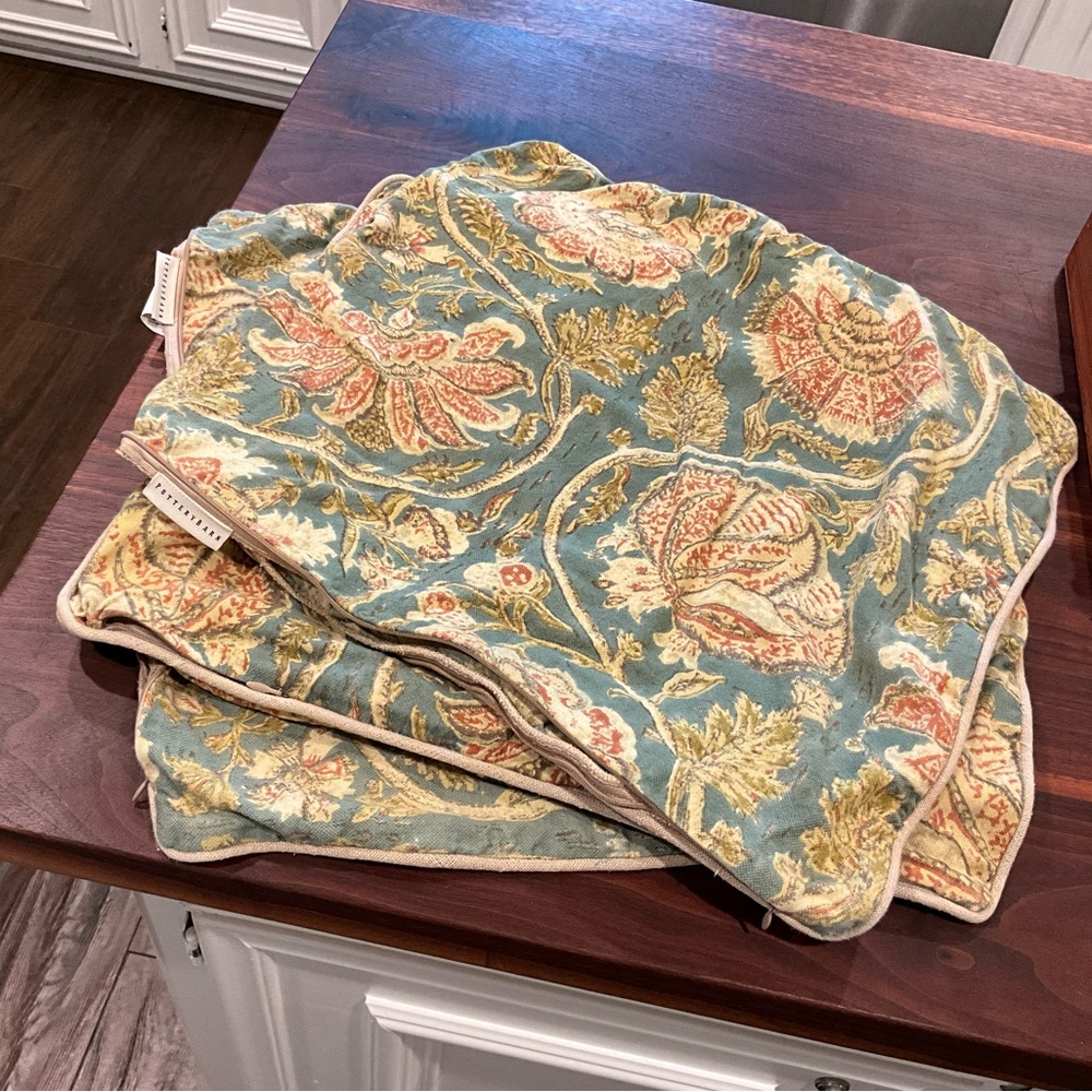 Pottery Barn Floral Cushion Covers - Red and Green